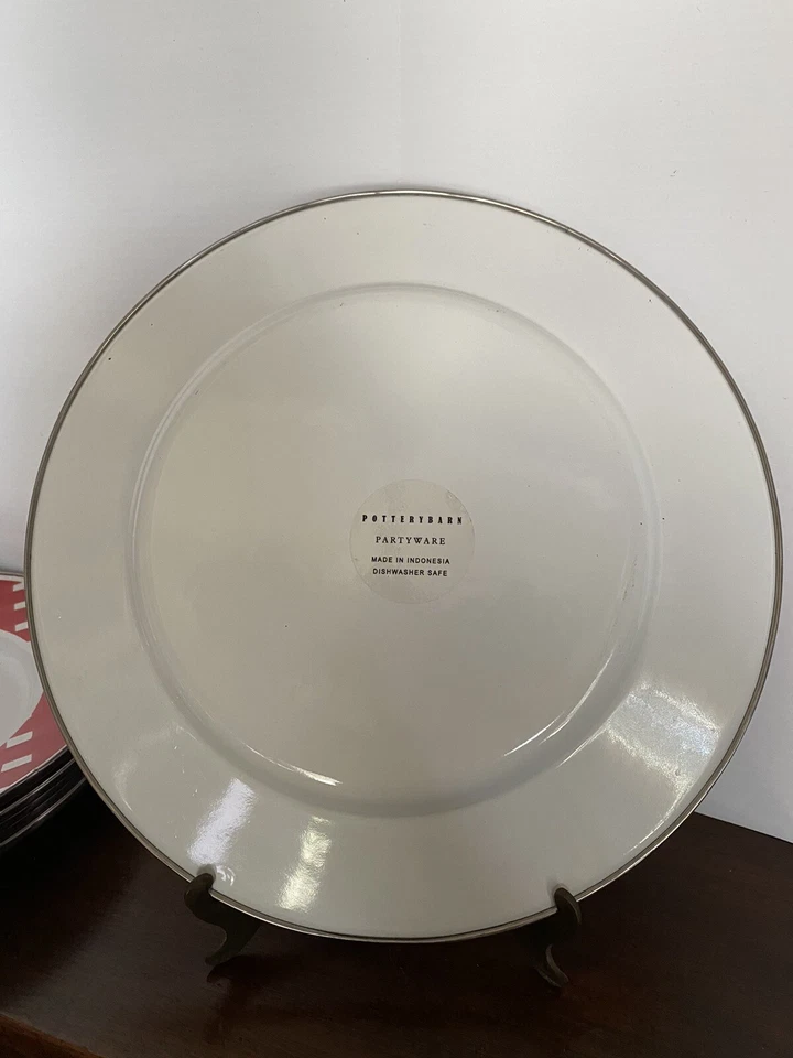 Juego de 6 platos de metal esmaltado de guinga roja blanca de 12" Pottery Barn Foto 2 de 4