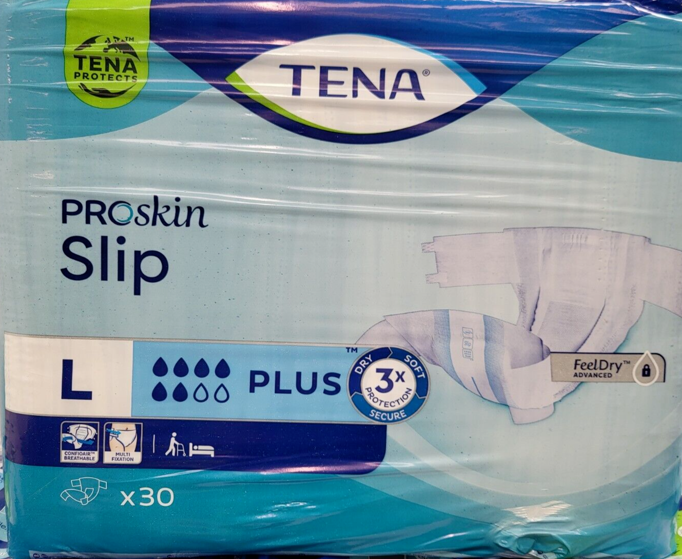 Tena Proskin Slip L: 6 Drops PLUS Absorbency, Single Pack of 30 New/Unopened