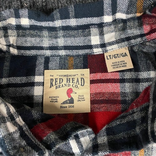 Red Head Mens Flannel Button Down Up Long Sleeve Shirt Plaid L LT Red Navy Blue - Picture 2 of 7