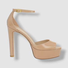 Stuart Weitzman Women's Beige Discoplatform Nudistcurve Leather Sandal Shoes 9