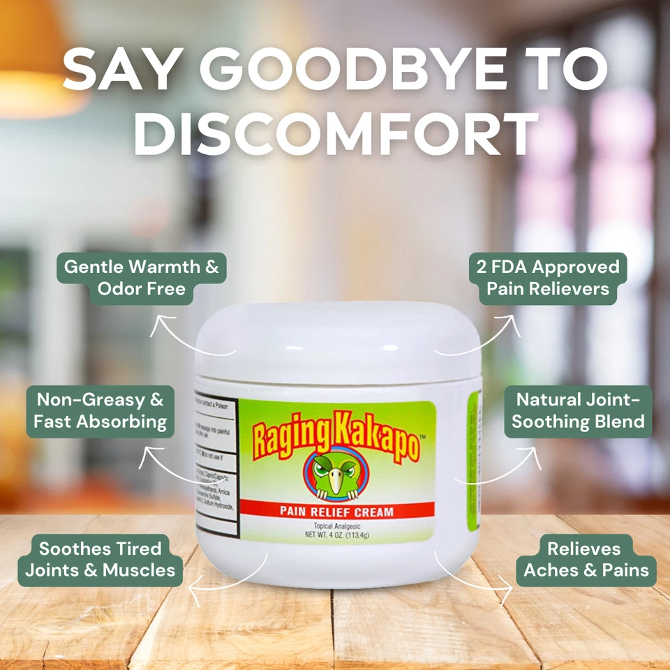 Crema para aliviar el dolor Raging Kakapo 4 oz. Artritis, dolor muscular, alivio del dolor articular Foto 4 de 4