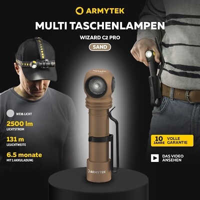 Starke LED Taschenlampe Armytek Wizard C2 Pro Sand Weißem Licht 2500 lm 131 m