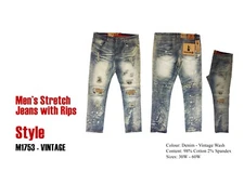 Men's MAKOBI RIPPIED STRETCH JEANS -  REGULAR SIZES  BIG MEN SIZES up to size 50