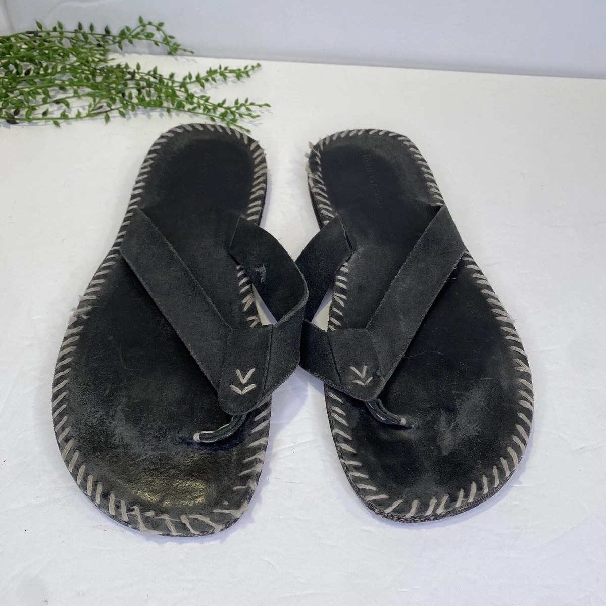 John Varvatos Black Leather Thong Flip Flop Sandals Size 12M eBay