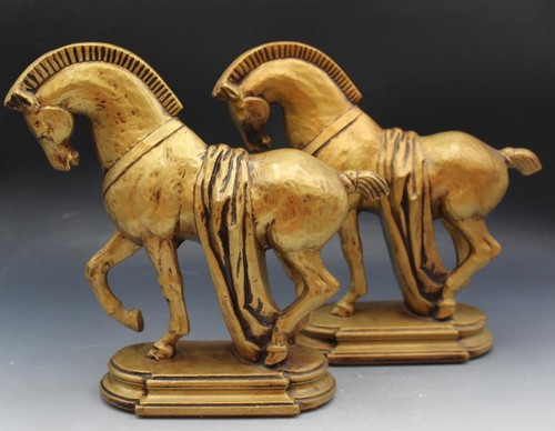 Vintage Lane & Co Van Nuys California Pottery Pair of Golden Trojan Horses 12" - Picture 2 of 18