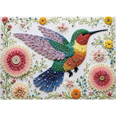 Hopgo Puzzle for Adults 1000 Piece, Crystal Jewel Hummingbirds Daisies Art Ji...
