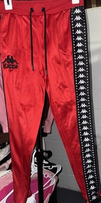 Kappa Red & Black Track Pants Logo Tape Side Stripe Athletic Streetwear Small