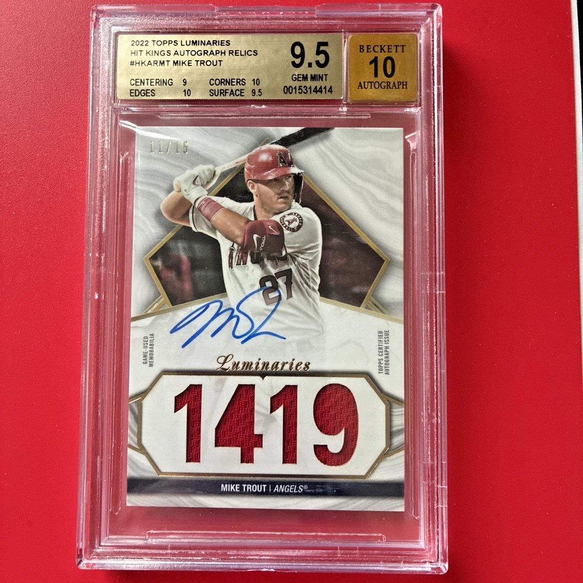 Mike Trout Grade 9.5 Baseball Autographed Sports Trading Cards