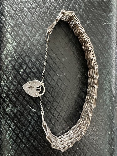 Hallmark Silver Fancy Links Gate Bracelet Heart Padlock 19Cm, 19.6Gr London 1977 - Picture 14 of 14