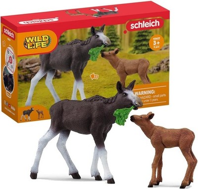 Wild Life Mother Moose and Calf Playset - North American Forest Animal Toys P...
