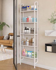Behind Door Storage Organizer Rack, 5 Tier Tall Narrow Metal Storage Bookshelves