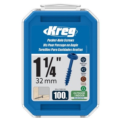 Kreg Blue-Kote Pocket-Hole Screws - SML-C125B-100 - Weather 1-1/4'', Blue