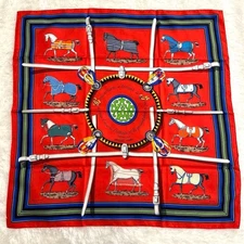 HERMES Scarf Carre 90 Horsewear Red