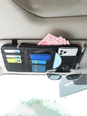 Black Multifunctional Car Sun Visor Storage Bag One Size