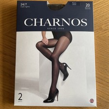 Image of CHARNOS 24/7 TIGHTS 20 Denier Matt Tights 2 Pair Pack Sizes L - BLACK CHARNOS