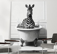 Zebra beim Baden in der Badewanne, Tiere Wandbild, Acrylglas, Leinwand, Poster