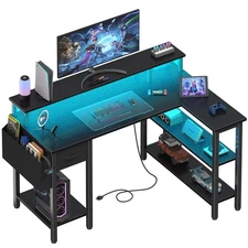 L Shaped Gaming Desk with Fabric Drawers and Storage Shelves, 47 inch Home Of...