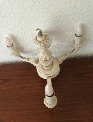 Vintage Deckenleuchte geschnitzt Holz 3-armig Shabby Chic Deko Kronleuchter