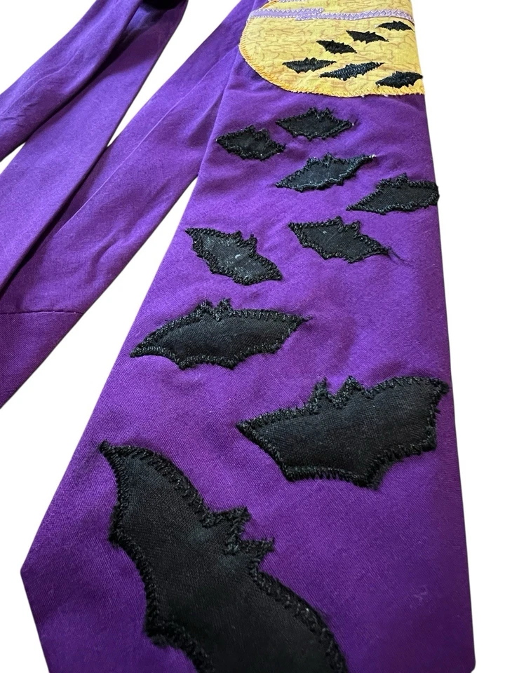 Vintage Halloween Tie Bat’s & Moon Purple Hand Made 3x46 - Image 2 of 4