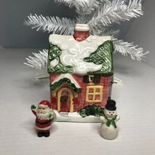 Vintage JSNY House Tea Light Candle Christmas Santa Snowman Figurines Taiwan