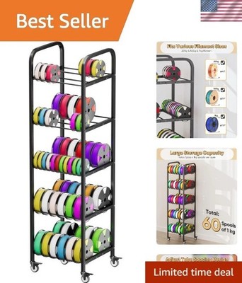 Versatile 5-Tier 3D Printer Filament Organizing Rack with Smooth Rolling Casters