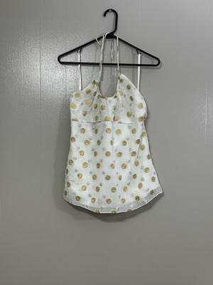 Express Design Studio White Silk Halter Top with Gold & Silver Polka Dot    C75