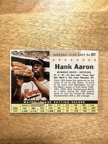 1961 Post - Hank Aaron #107 Hand Cut