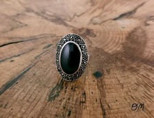 Vintage Oval Black Onyx Sterling Silver 925 Ring - Size 6