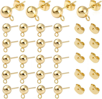 1 Box 40 StüCk Echte 24 Karat Vergoldete Ohrring BeschläGe Kugelstecker Mit ÖSen