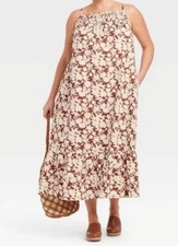 Universal Thread Women's Sleeveless Tiered Dress Brown Floral Size 4X
