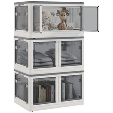 HOMCOM 32 Gal Stackable Storage Bins with Lids,3 Packs Collapsible Closet Organi