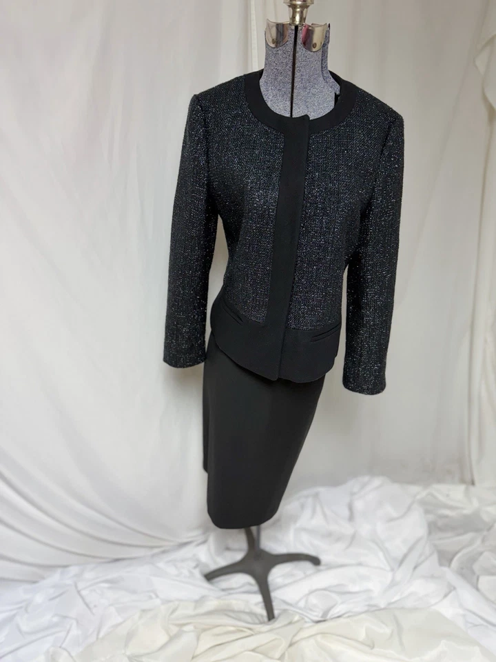 Traje Falda Ann Taylor Talla 12 Conjunto de Dos Piezas Tapeta Francesa Brillo Bolsillo Foto 3 de 4