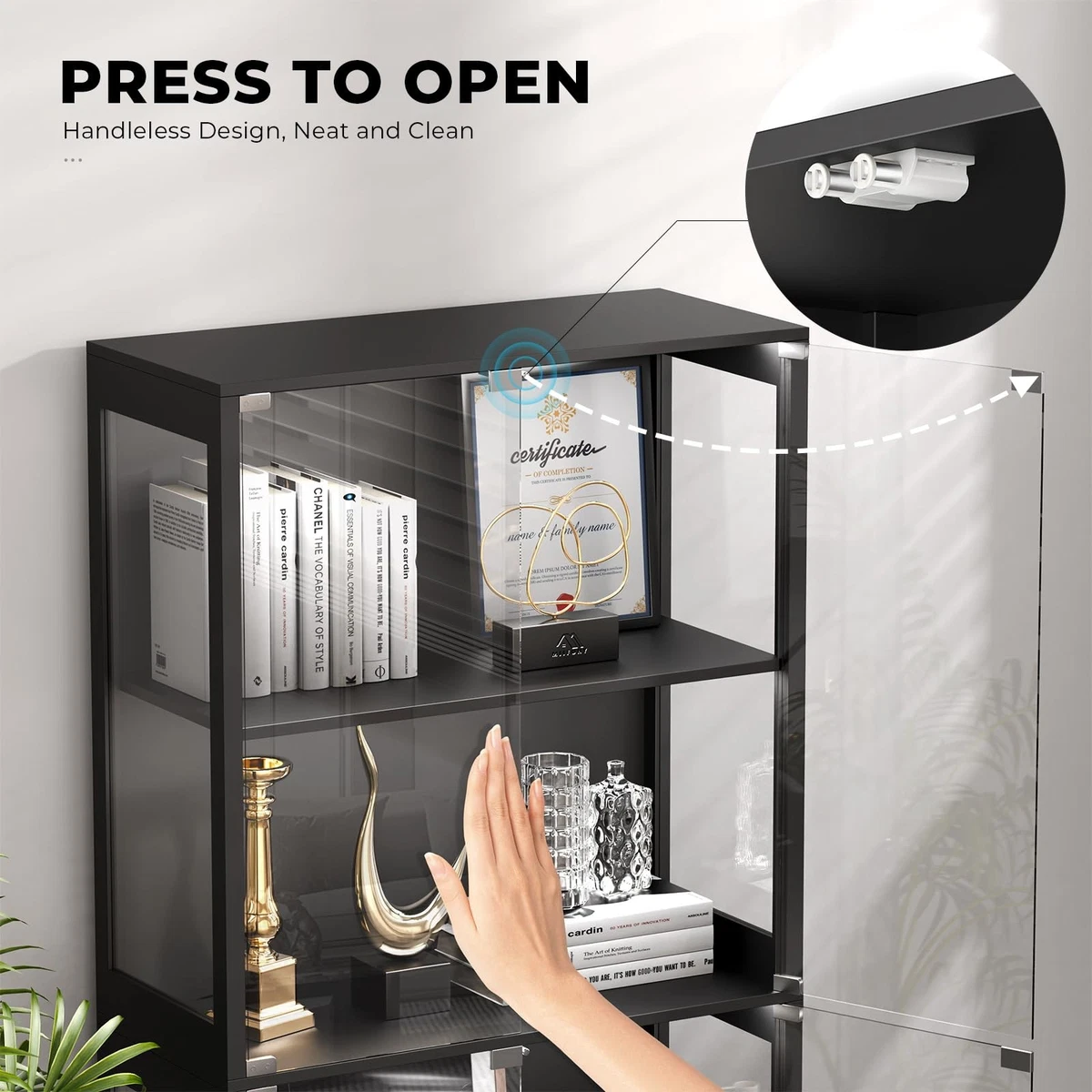 Puertas de cristal para vitrina BROTTAR, vitrina de 4 niveles, negra BD001
