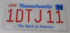2019 Massachusetts passenger car license plate