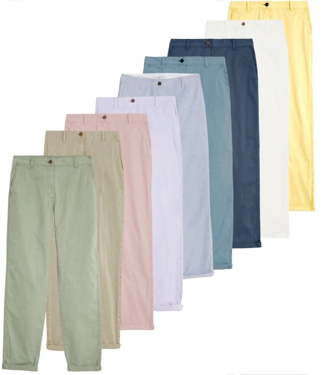 M&S Slim Chino Trouser Ladies Ankle Grazer Pants Cotton Rich Coloured Summer