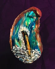 New Custom Egret hand painted oyster shell
