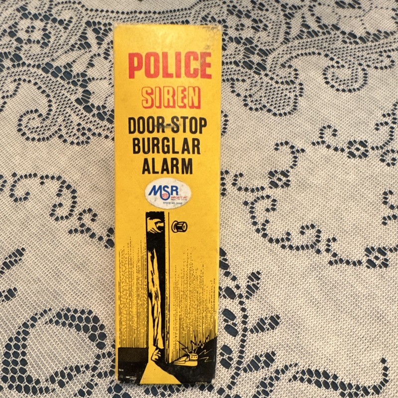 2 New In Box Police Siren Door-Stop Burglar Alarm.  Vintage Pair