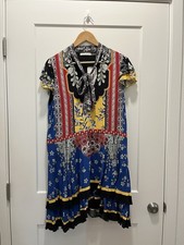 alice + olivia Moore Flutter Sleeve Layered Tunic Dress Floral Tie Neck M