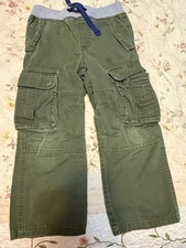 Mini Boden Boys Green Cotton Cargo Pants Drawstring Pockets Elastic Waist