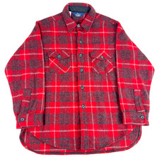 Vintage 80s Woolrich Men Button Up Flannel Shirt Jacket Wool Red Plaid Large
