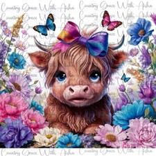 20oz Skinny Tumbler Sublimation Transfer Highland Cow Floral Ready To Press