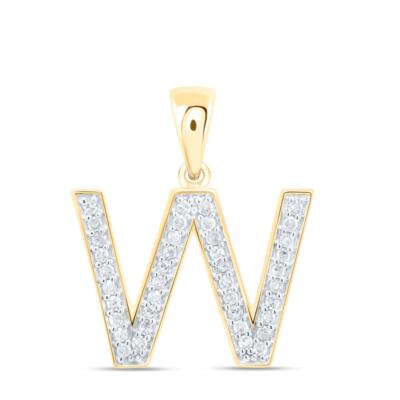 10K Gelbgold echter Diamant Damen Blockschrift Initiale mit Buchstabe Anhänger 1/6 Karat