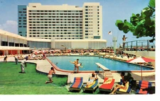 Vintage Postcard Miami Beach Deauville Hotel Pool Man Throwing Woman Pool -1547