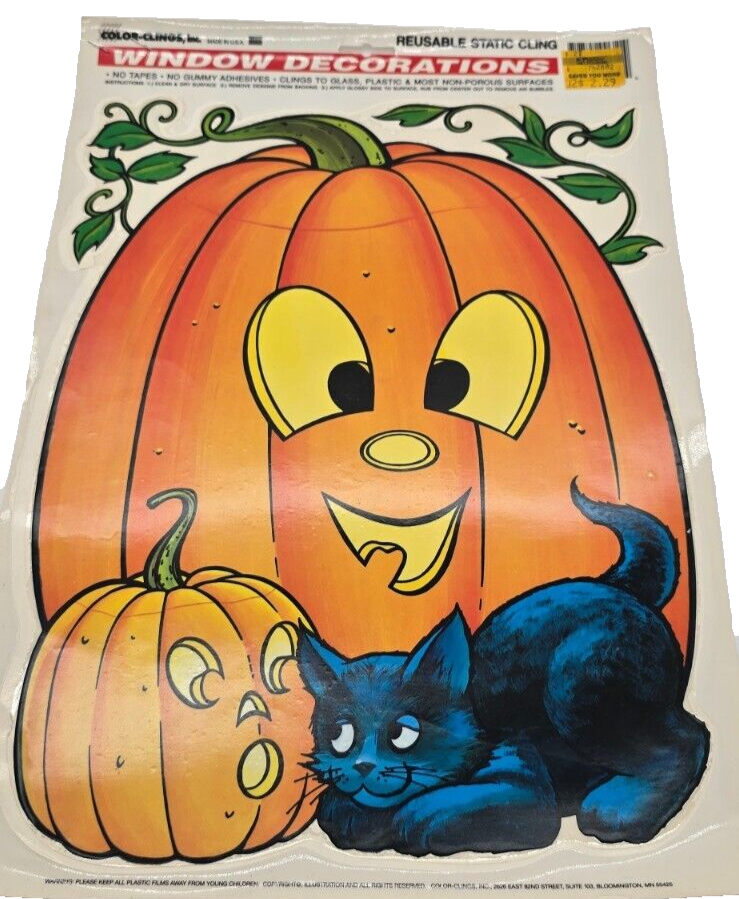 COLOR-CLINGS Vintage 90s Halloween Window Cling : Pumpkins & Black 