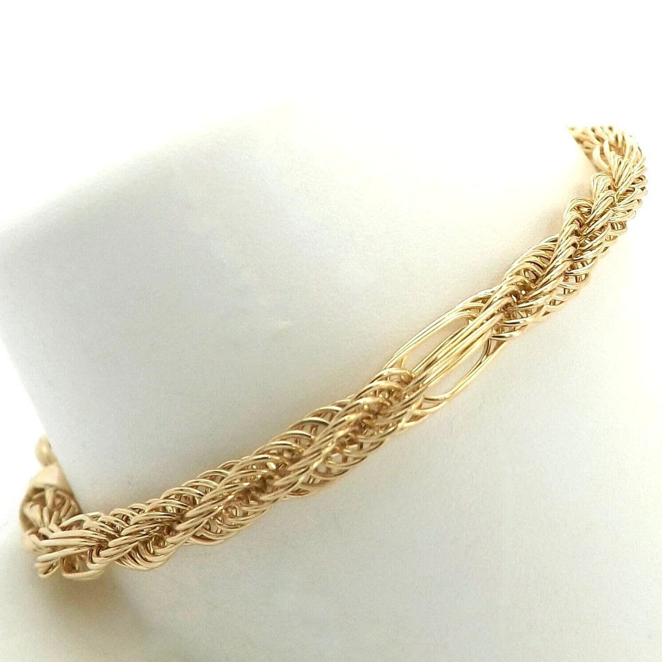 Brazalete de eslabones con clip de cuerda de seda de oro Eterna 14k 7 pulgadas 4 gr 4 mm nuevo Foto 4 de 4