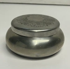 VTG Estate Jewelry Trinket Box Kirk Stieff Pewter November Chrysanthemum Floral