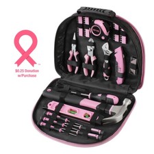 236 Pieces Pink Tool Kit Pink Tool Set Household Tool Kit w/Carrying Round Pouch
