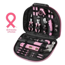 236 Pieces Pink Tool Kit Pink Tool Set Household Tool Kit w/Carrying Round Pouch