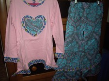 NWT Girls Size 6 Ann Loren 2pc Outfit Tunic Top Pants Ruffles Heart Pink Blue