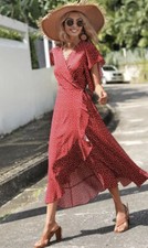 BRAND NEW SHEIN VCAY Confetti Heart Print Ruffle Side Wrap Dress Size XL